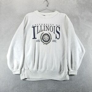 VTG JanSport Sweatshirt Mens L Gray University Illinois Fleece Crewneck Pullover